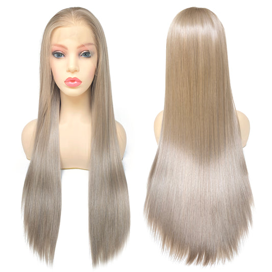BEYOUNGER Ash Blonde Color Long Straight Heat Resistant Wig 13x4 Lace Front Synthetic Wigs